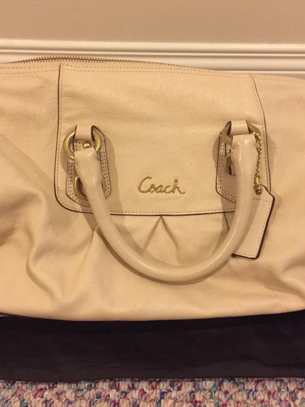 Coach Cream Leather Satchel with Gold Accent Hardware